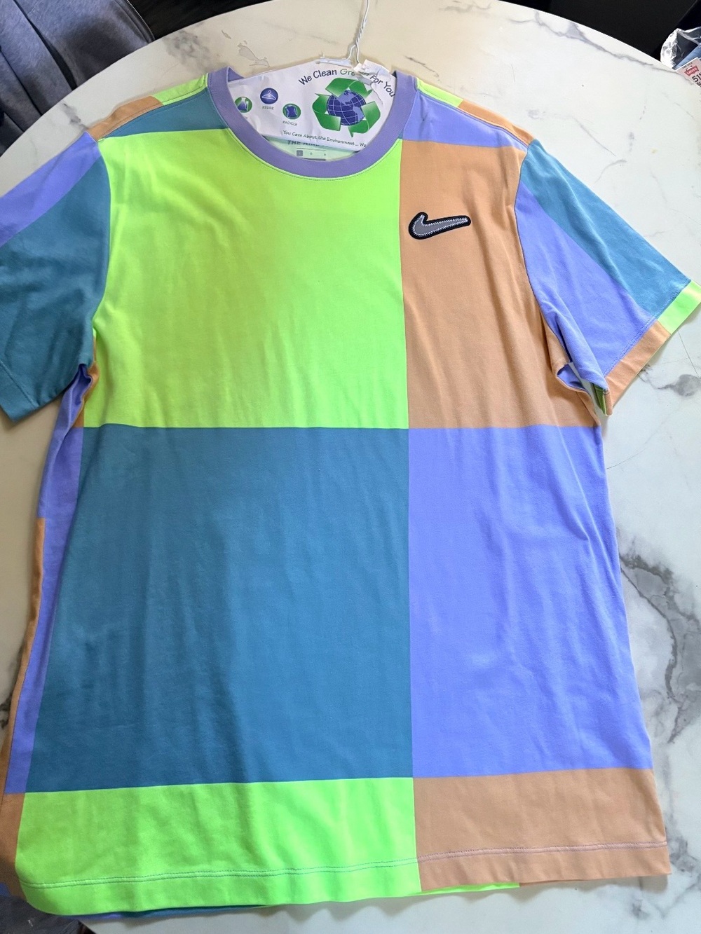 Nike Men’s Colorblock Short-Sleeve Tee — Neon Green/Teal/Tan/Lavender